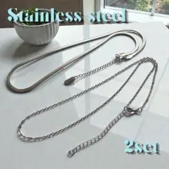 ステンレス スネーク あずきチェーン ネックレス 2点セット シルバー 重ね付けのサムネイル
