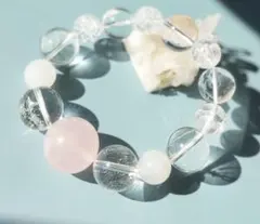 73　18mmローズクォーツ×ムーンクォーツ×水晶　天然石ブレスレット