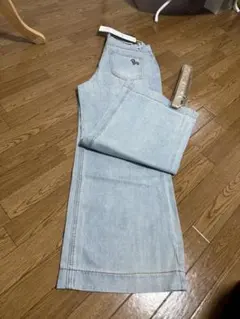 「【低身長さん必見】脚長・美脚ワイドデニム」 ライトブルー ワイドデニムパンツ