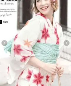 ボヌールセゾン浴衣　未使用　明るい柄　夏祭り　フリーサイズのサムネイル