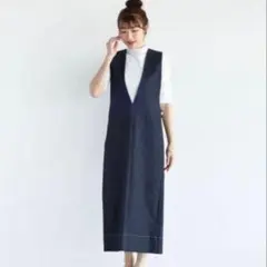 ヤマダヤ Vinサイドパールデニムジャンパースカート ネイビー