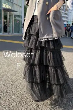 【新品・タグ付き】ダブルクローゼット　チュールドットフリルスカート　ブラックのサムネイル
