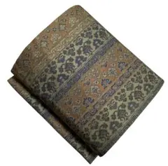 ユ168未着用名古屋帯 縦柄 九寸 京都 西陣 織り柄 全通 縞 唐草模様