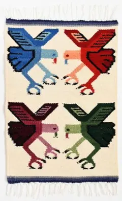 70's/ペルー製 アンデスコンドル ウール ミニラグ/タペストリー/レア