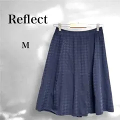 リフレクト フレアスカート 千鳥柄 ネイビー きれいめ オフィス上品 通勤 M