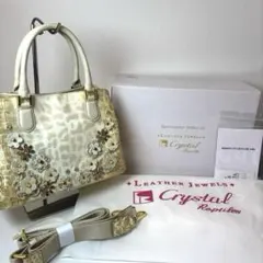 ✨LEATHER JEWELS クロコ型押し フラワー ハンド&ショルダーバッグのサムネイル