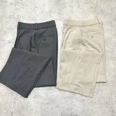 2点セット【UNIQLO／ユニクロ】タックワイドパンツ　グレー／ナチュラル　M