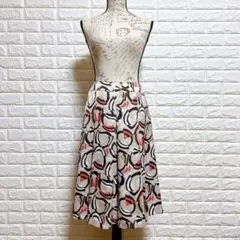 STYLE ME【S】ミディ丈 スカート 総柄 白赤 通勤 卒業式 入学式