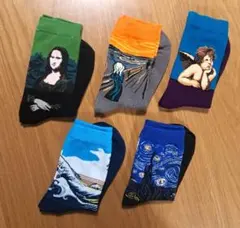 世界の名画　面白靴下　5ペア　男女フリーサイズ