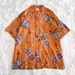 激レア カールヘルム アロハシャツ レーヨン カジノ柄 スロット オレンジ Mのサムネイル