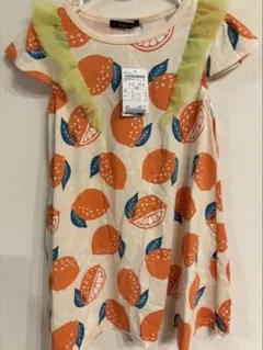 オレンジプリント 半袖ワンピース 120cm