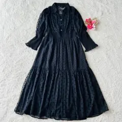 ZARA ザラ　シアーロングワンピース　ドット　ブラック　XL