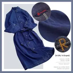 【リネン混•カラーデニム／ベルテッド】45rpm／バンドカラーシャツ•ワンピース