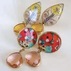 ハンドメイド ピアス レジン 雫型ストーン　2種セット