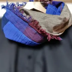 タマキニイメ　ハンドメイドひねりフリンジスヌード　播州織　ハギレ