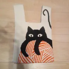 猫柄　ミニニットバッグ