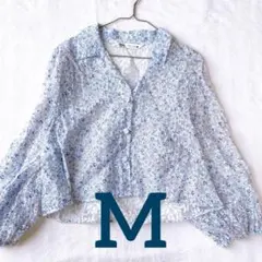 【美品】 ZARA 花柄 ボタニカル柄 シースルーシャツ 春夏 水色 ブラウス
