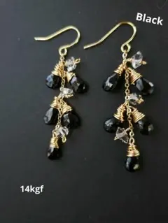 黒の美　ブラックスピニエルハーキマーダイヤのピアス