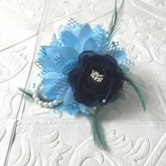 019 ハンドメイド コサージュ パール 卒業式　卒園式　入学式　レース　水色