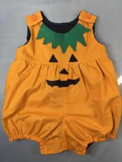 ハンドメイド　かぼちゃロンパース　ハロウィン　70サイズ　裏地付き　コスプレ