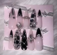 ネイルチップ 韓国 ワンホン ギャル ガーリー 冬スナ系 ロング フレンチ