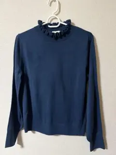 GU ジーユー　フリルネックセーター　ハイネック　ブルー　青