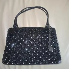 marie claire パール・ビーズバッグ アクセサリーポーチ 黒