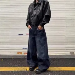 【新品・未使用】極太バギーデニム ワイドパンツジ ーンズY2K ストリート M
