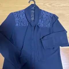 ANAYI ジョーゼットボウタイブラウス レース ネイビー 38