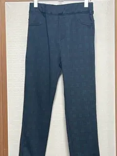 裏起毛ダークグリーン・パープルチェック・カジュアルパンツ、LL