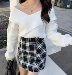 バックリボンツイードチェックミニスカート[gm699] GRL グレイル