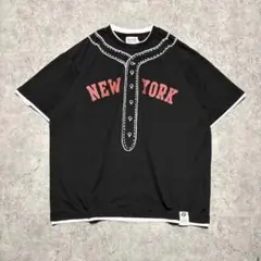 Tシャツ ゆるダボ NEWYORK ベースボール 3L 黒 ハーフボタンプリントのサムネイル