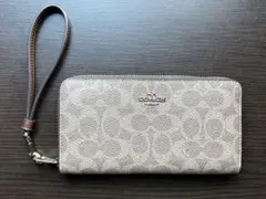 COACH（コーチ）長財布　シグネチャーコーテッド キャンバス【タン×ブラウン】
