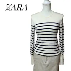 柔らかな肌触り ZARA アイボリー×ネイビー ボーダー 長袖 ニット ザラ