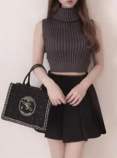 タートルネックノースリ―ブリブニットトップス