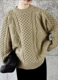 セレクトモカ SELECTMOCA ヴィンテージライクケーブルニット カーキ