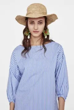 新品☆ZARA ザラ ストライプ柄 パフスリーブワンピース