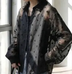 ドット柄 シアー 長袖シャツ ブラックのサムネイル