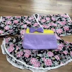 キッズ　浴衣セット (黒・ピンク)120㎝