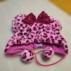 ディズニーファンキャップ　ピンクヒョウ柄耳付き帽子