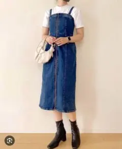 GU デニム フロントジップワンピース ジャンパースカート Mサイズ