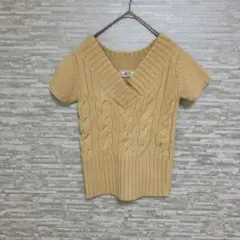 フローブ 半袖ケーブルVネックニット ベージュ トップス　ミニ丈