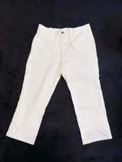 【ジーユー】 美品 パンツ 白 7分丈Lサイズ ウエスト紐調整 裾2タイプ