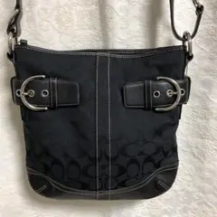 COACH キャンバス　レザー　ショルダー　シグネチャー　斜め掛け　黒