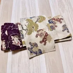 半幅帯　パッチワーク　ダマスク　正絹ちりめん 半幅帯 アンティークローズ ダマスク パッチワーク リバーシブル