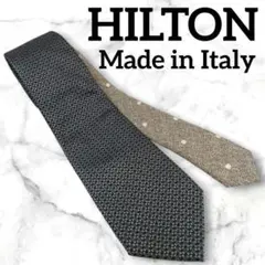 HILTON ヒルトン ネクタイ ネイビー × シルバー 小紋柄 チェンジタイ