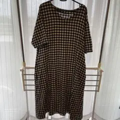 ロングワンピース　半袖　ギンガム　白黒　3L