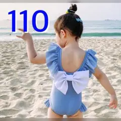 水着 女の子 110 水色 ワンピース 可愛い 帽子付き 2点セット