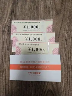 コジマ　株主優待　1000円×3枚(3000円分)