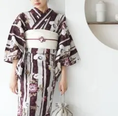 ニコアンティーク 高級変わり織 utatane 大正浪漫えんじ縞と牡丹の